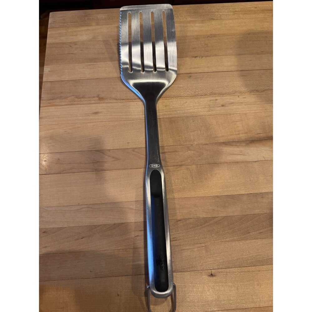 16" OXO Brushed Stainless Steel Slotted Turner Spatula Serrated Knife Edge Grill